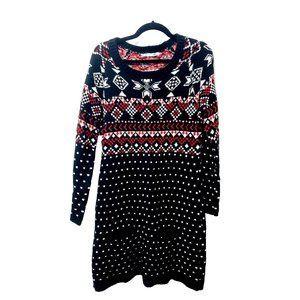 Maurices Black, Red, and White Long Sleeve Sweater Dress